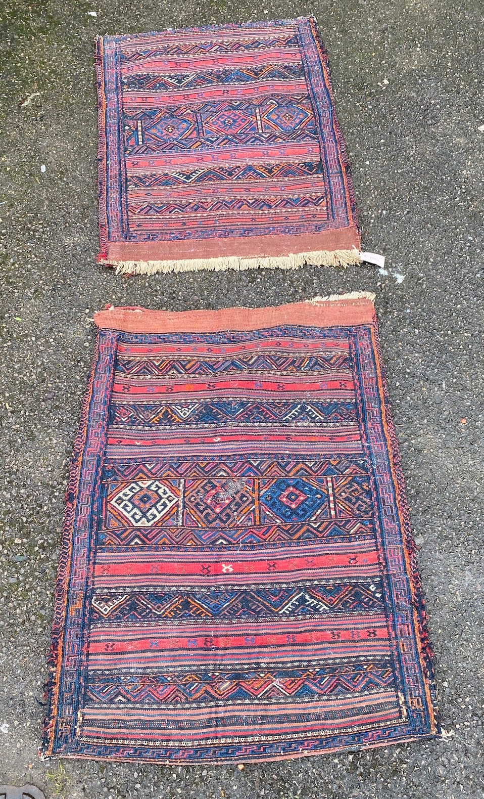 A near pair of Afghan polychrome salt bags, 100 x 73cm